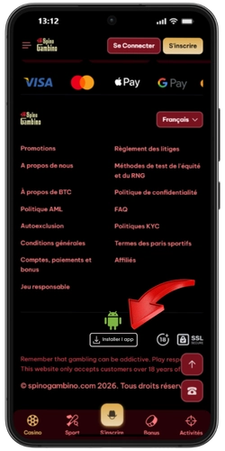 Page Spinogambino avec le bouton d installation de l app