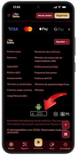 Spinogambino con el boton de instalacion de la app