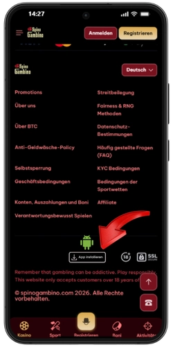 Seite Spinogambino mit der app installations schaltflache