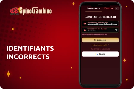 Spinogambino Identifiants incorrects / Caps Lock / Gestionnaire de mots de passe