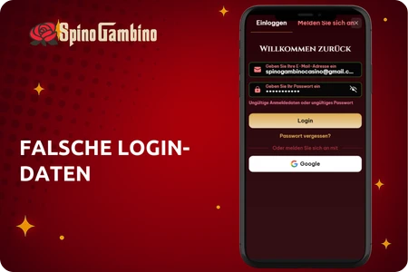 Spinogambino Casino Falsche Login-Daten
