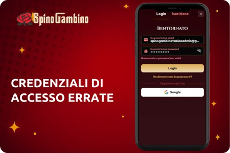 Spinogambino Credenziali errate / Bloc Maiusc / Gestore password