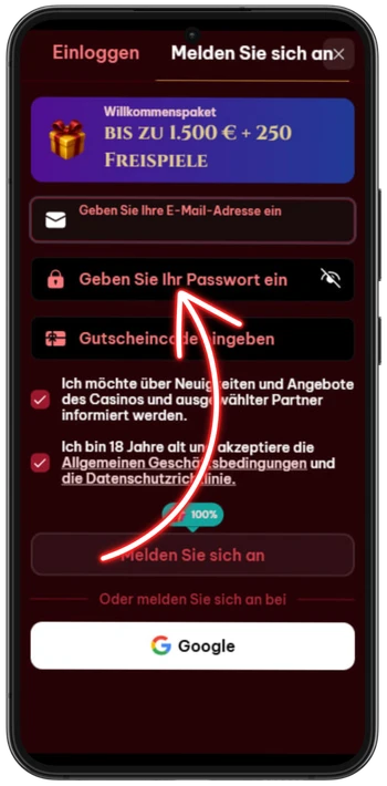 Spinogambino Passwort festlegen