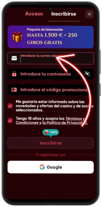 Spinogambino Introducir el correo electrónico