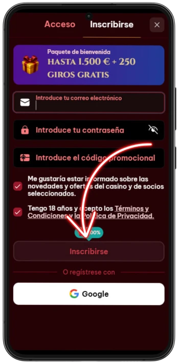 Spinogambino Crear la cuenta