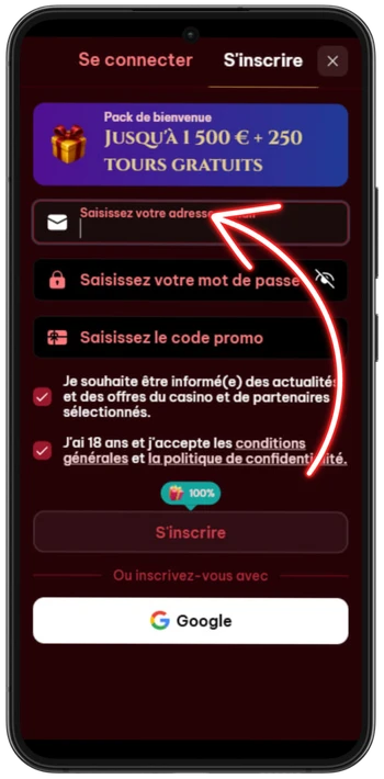 Spinogambino Saisir l'e-mail