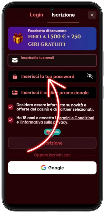 Spinogambino Imposta la password