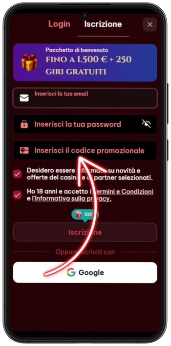 Spinogambino Inserisci il codice promozionale