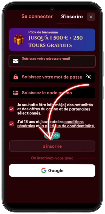 Spinogambino Créer le compte 